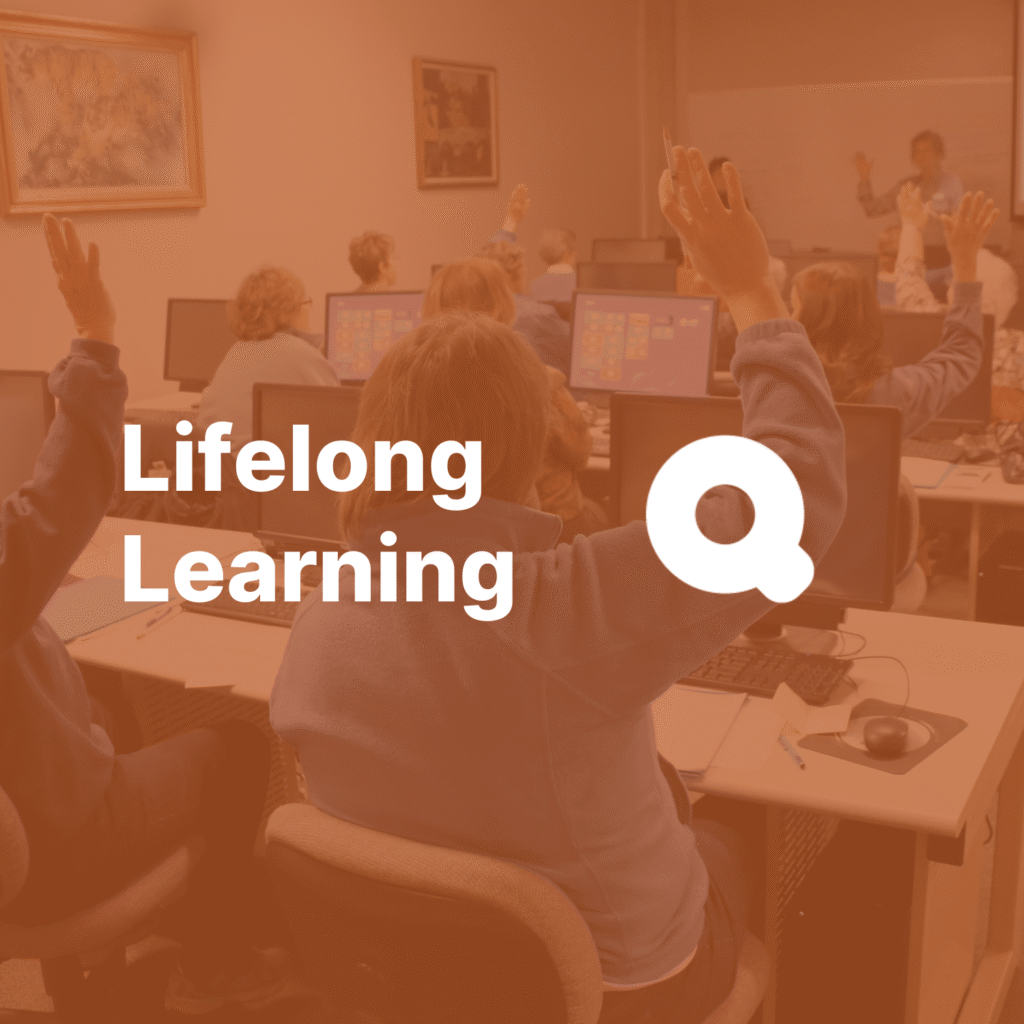 Orange square with white text that reads lifelong learning